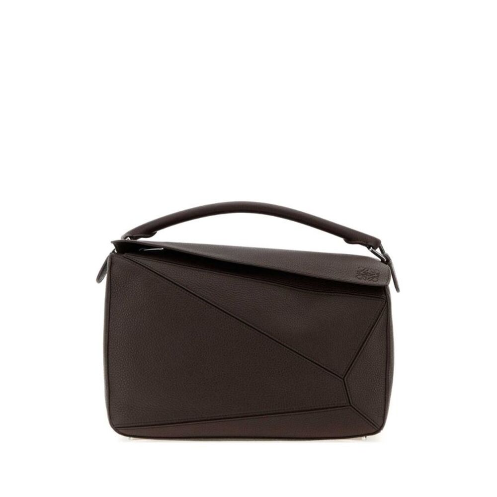 Loewe Men Dark Brown Leather Large Puzzle Handbag